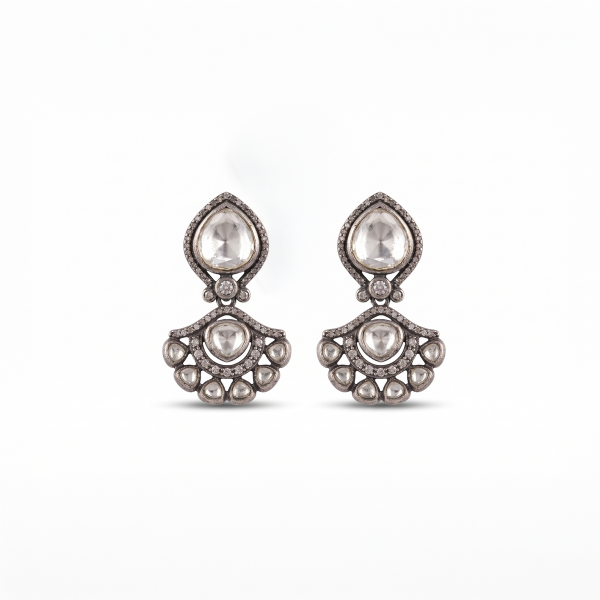 925 Silver Oxidized Polki Earrings