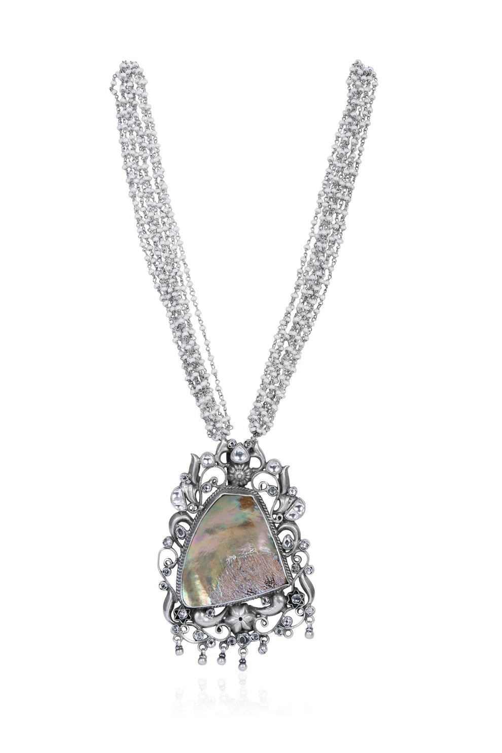 Ornate Mother of Pearl & Sterling Silver Statement Necklace