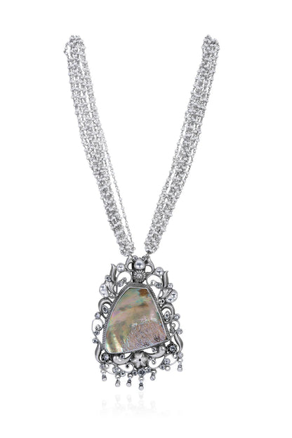 Ornate Mother of Pearl & Sterling Silver Statement Necklace