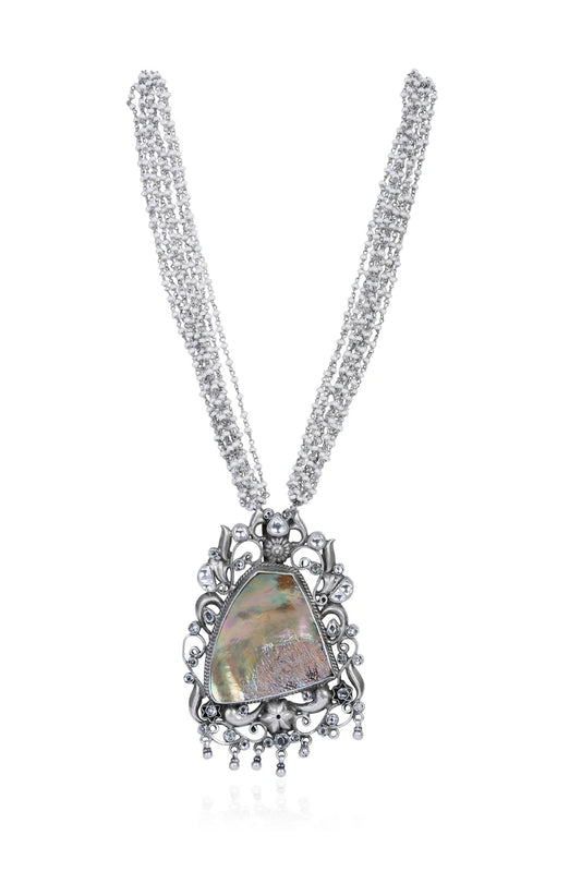 Ornate Mother of Pearl & Sterling Silver Statement Necklace