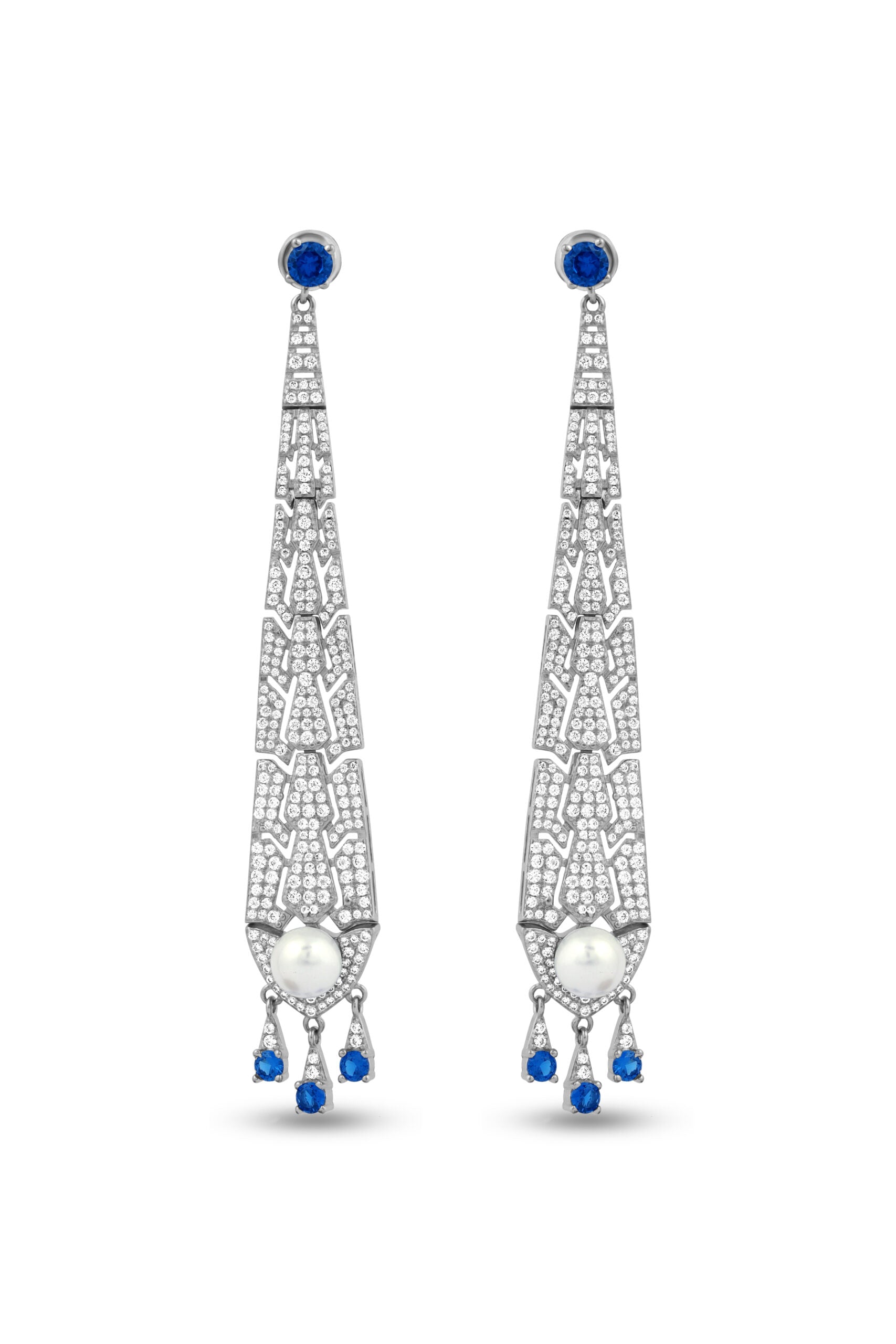 Crystal Blue Stone Long Earrings image 0