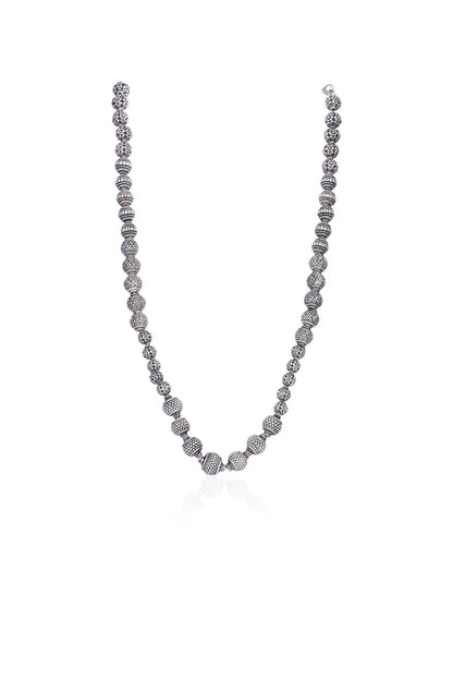Oxidized Silver Patterned Bead Mala