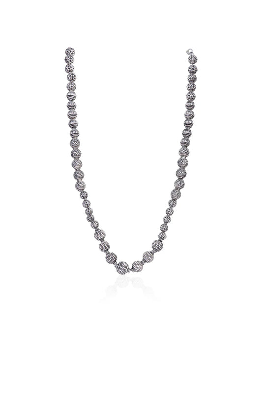 Oxidized Silver Patterned Bead Mala
