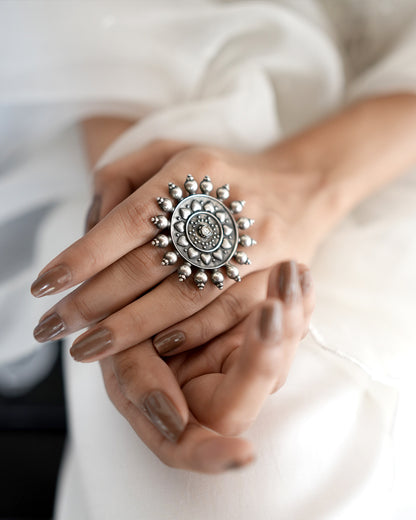 925 silver Sun Mandala Designer Ring