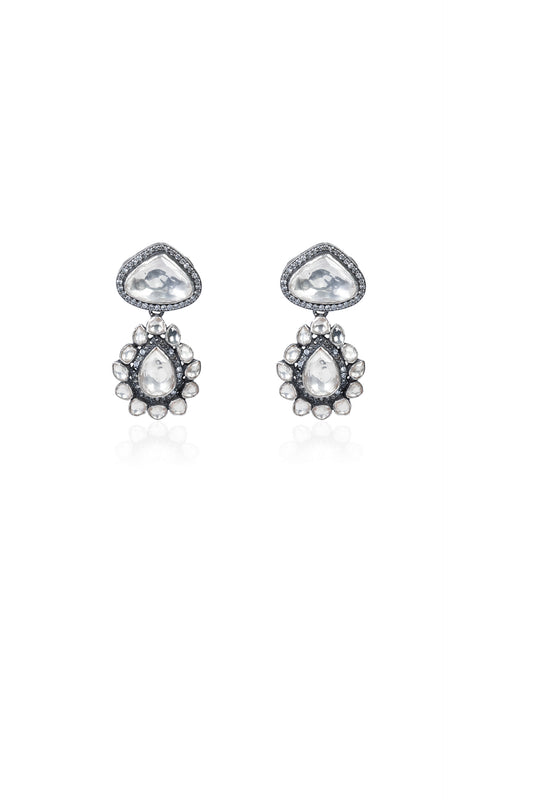 Vintage Inspired Polki Stone Drop Earrings