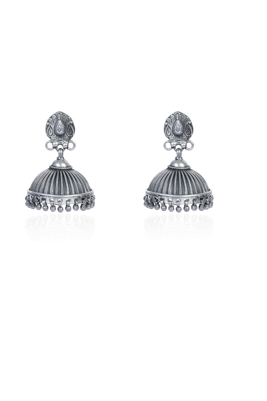 Oxidized Silver Textured Jhumka Earrings