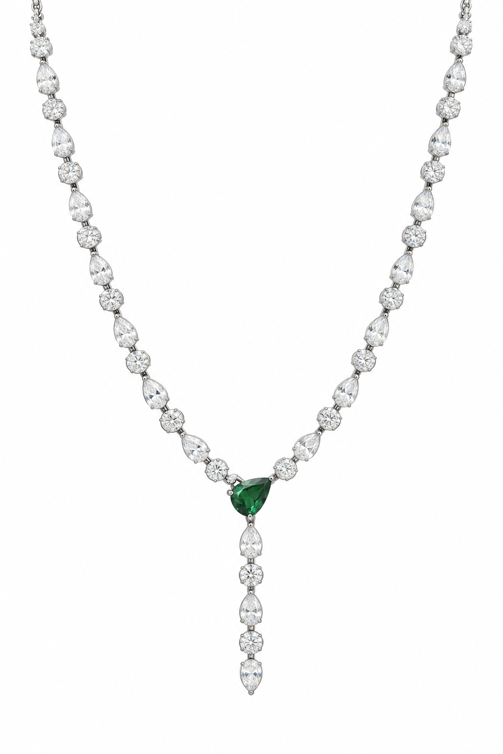 925 Silver Emerald-Green & Clear CZ Pear-Cut Y-Necklace