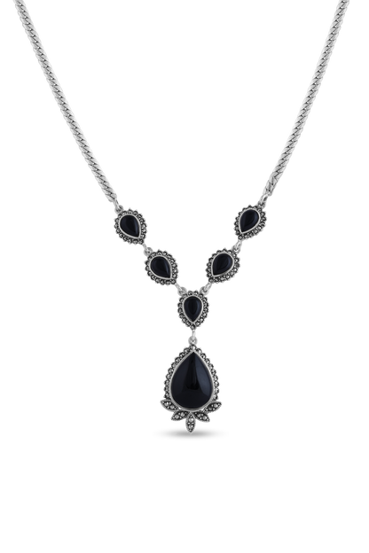 925 Sterling Silver Necklace Set With Semiprecious Black Onyx Stone Based image 1