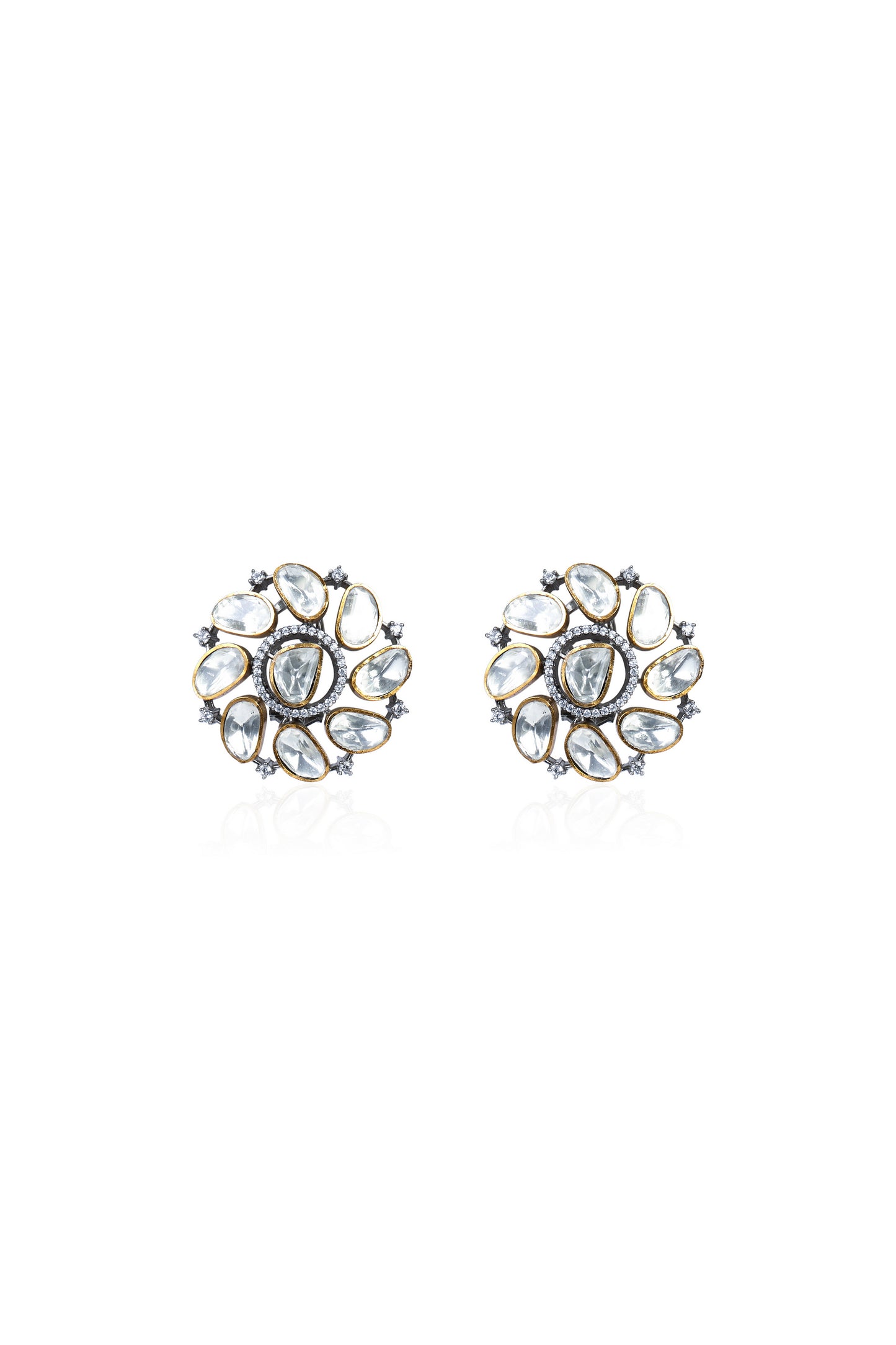 Elegant Polki Stud Earrings with Zircon Halo