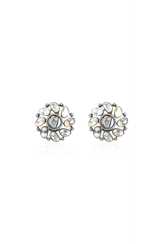 Elegant Polki Stud Earrings with Zircon Halo