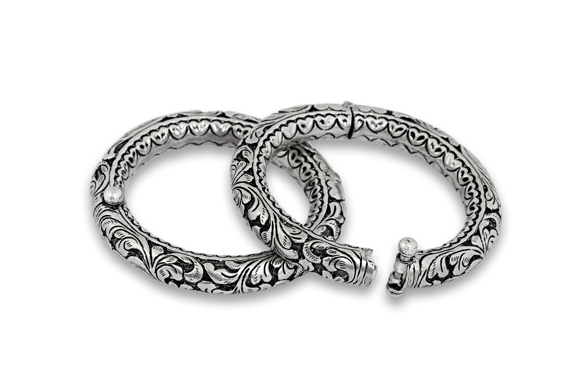 Sterling Silver Floral Engraved Broad Bangle image 1