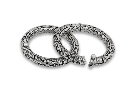 Sterling Silver Floral Engraved Broad Bangle image 1