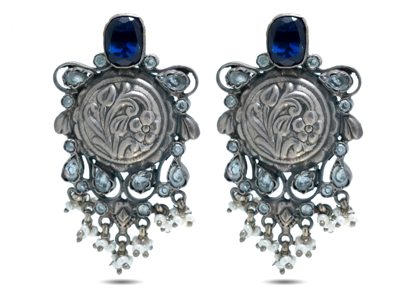 925 Silver Blue Stone Oxidised Look Earring image 0