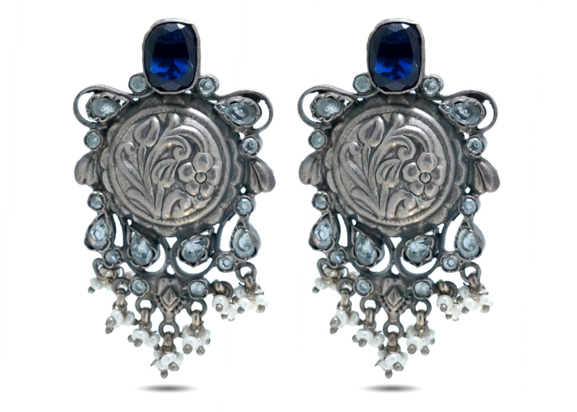 925 Silver Blue Stone Oxidised Look Earring image 0