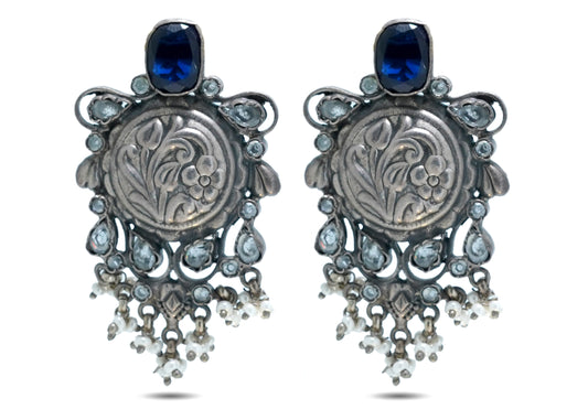 925 Silver Blue Stone Oxidised Look Earring image 0