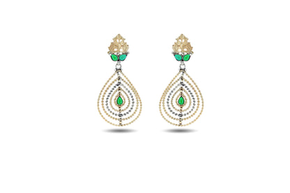 92.5 Silver Multi-Layered Green Onyx Dangle Earrings And Golden Accents image 0