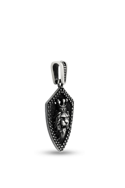 Sterling Silver Solid Handmade Lion Face Pendant with Cubic Zirconia Stone image 1