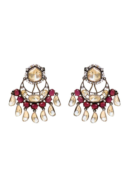 Royal Polki & Ruby Statement Necklace Set with Heritage Drop Earrings