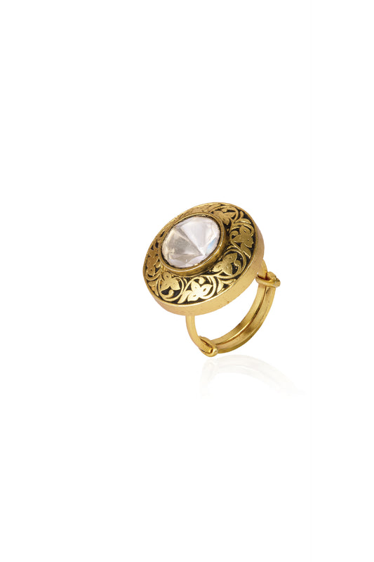 Ornate Gold-Toned Polki Statement Ring