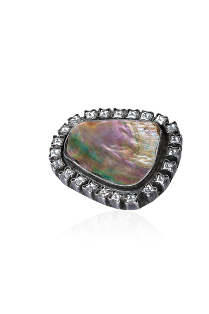 Abalone Shell Oxidized Look Silver Statement Ring