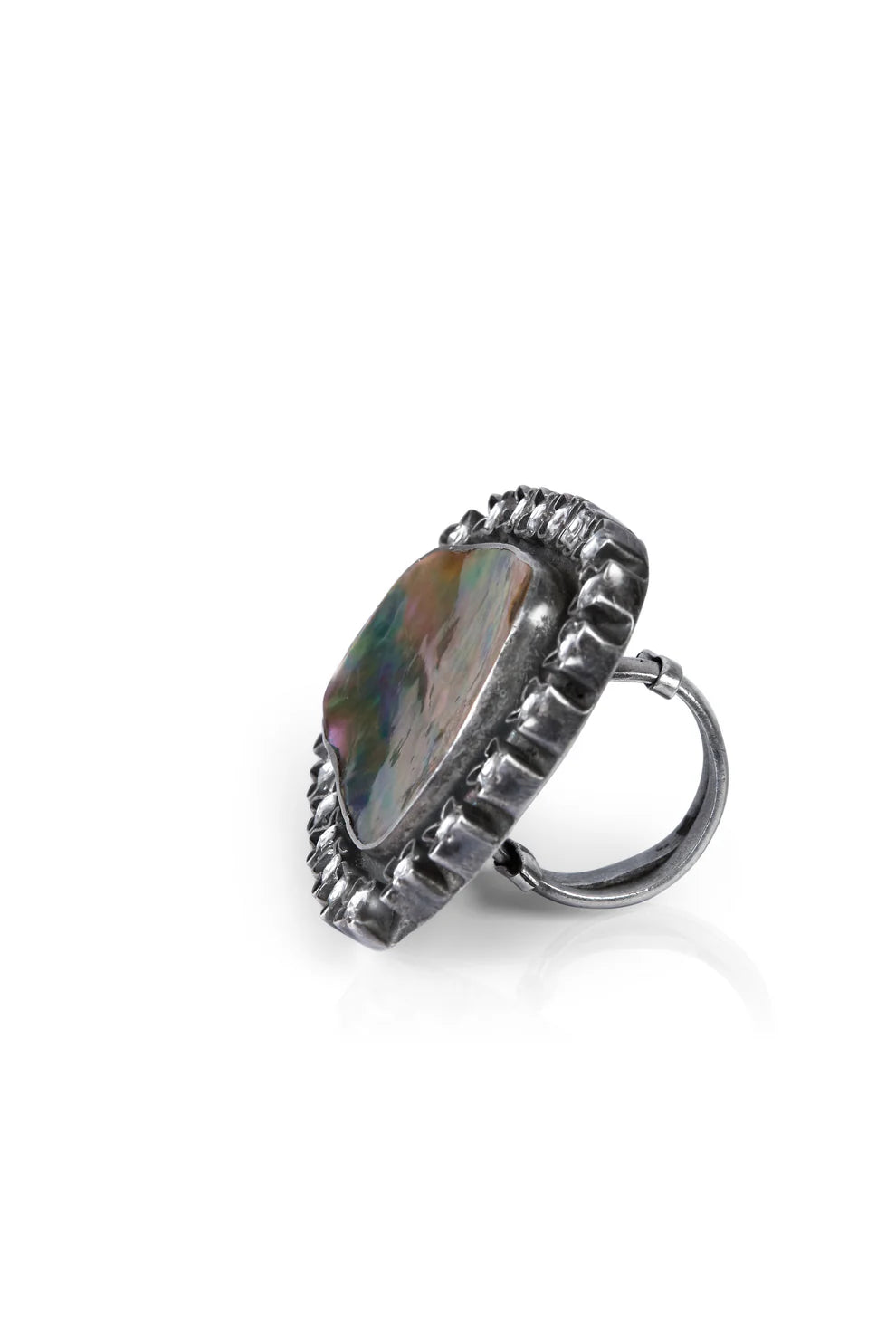 Abalone Shell Oxidized Look Silver Statement Ring