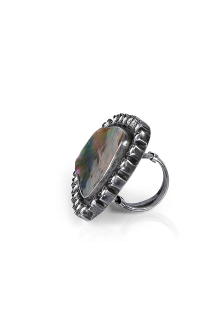Abalone Shell Oxidized Look Silver Statement Ring