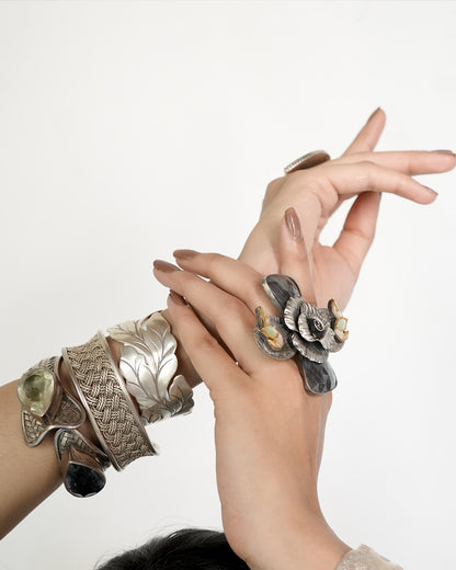 Silver Oversized Floral Art Ring