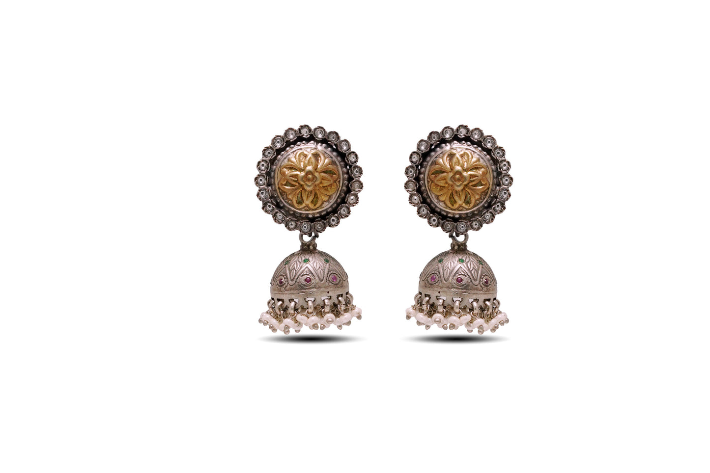 925 Silver Golden Fusion Flower Earring image 0