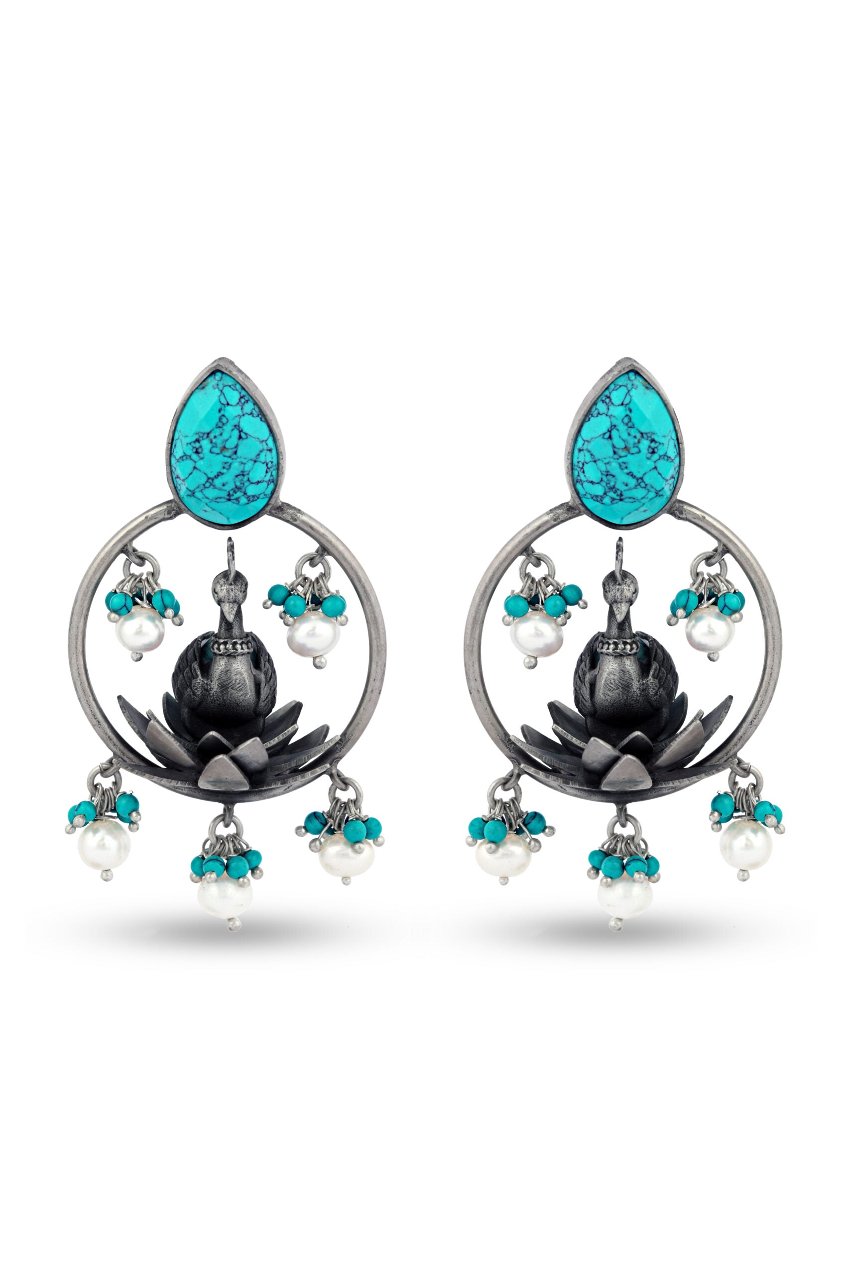 Turquoise Peacock Chandbali image 0