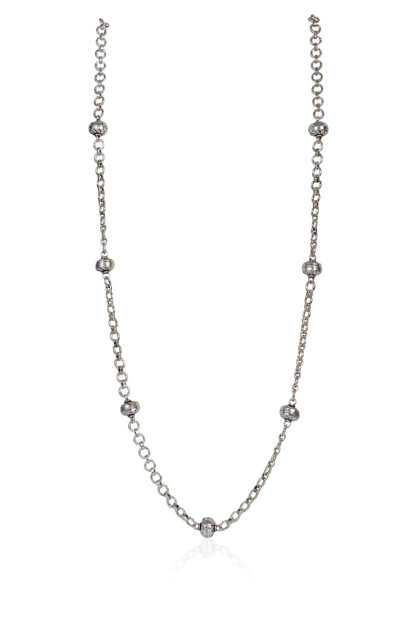 Textured Bead Station Silver Chain