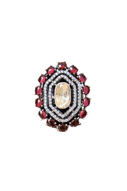Royal Polki & Ruby Halo Statement Ring