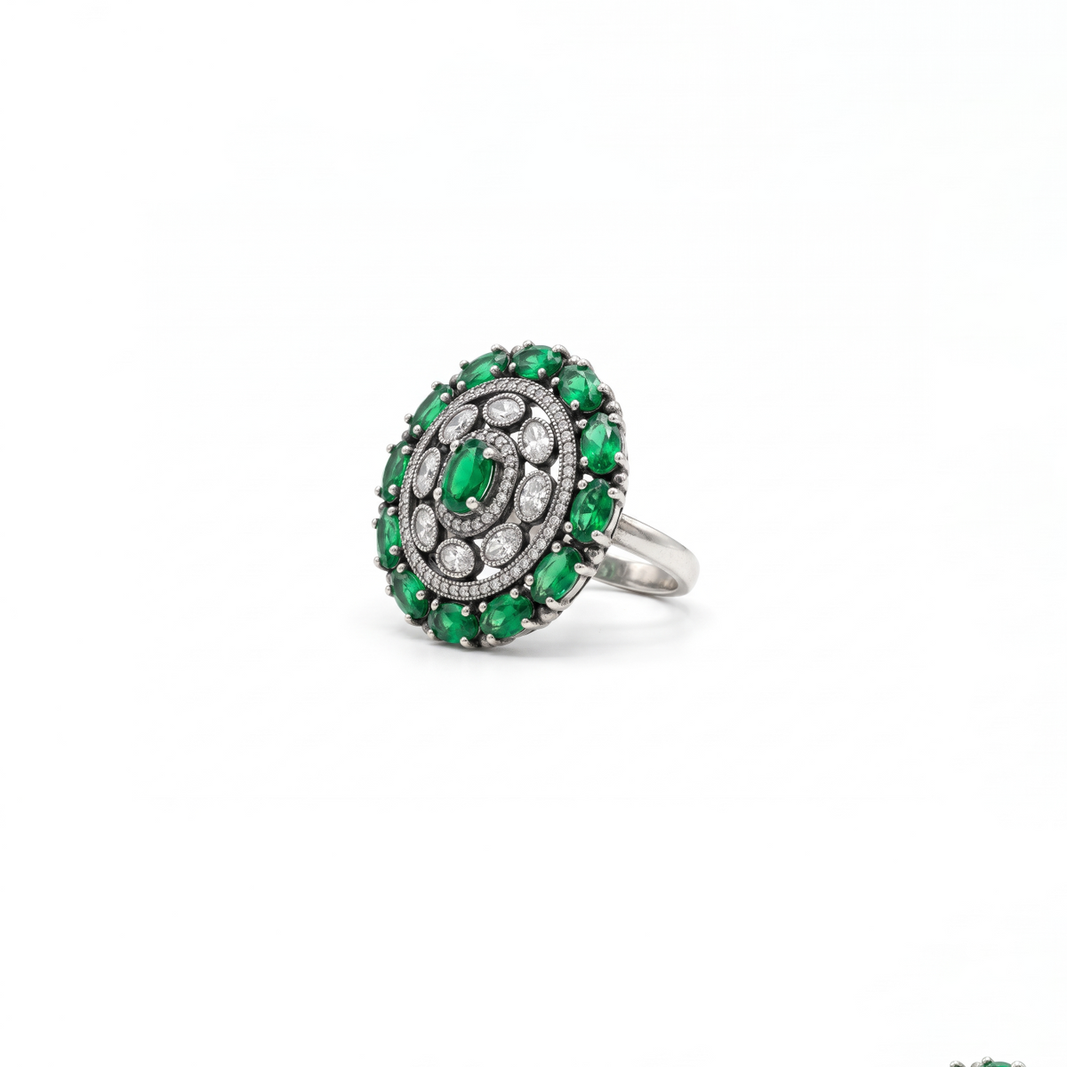 925 Silver Green Stone Statement Ring
