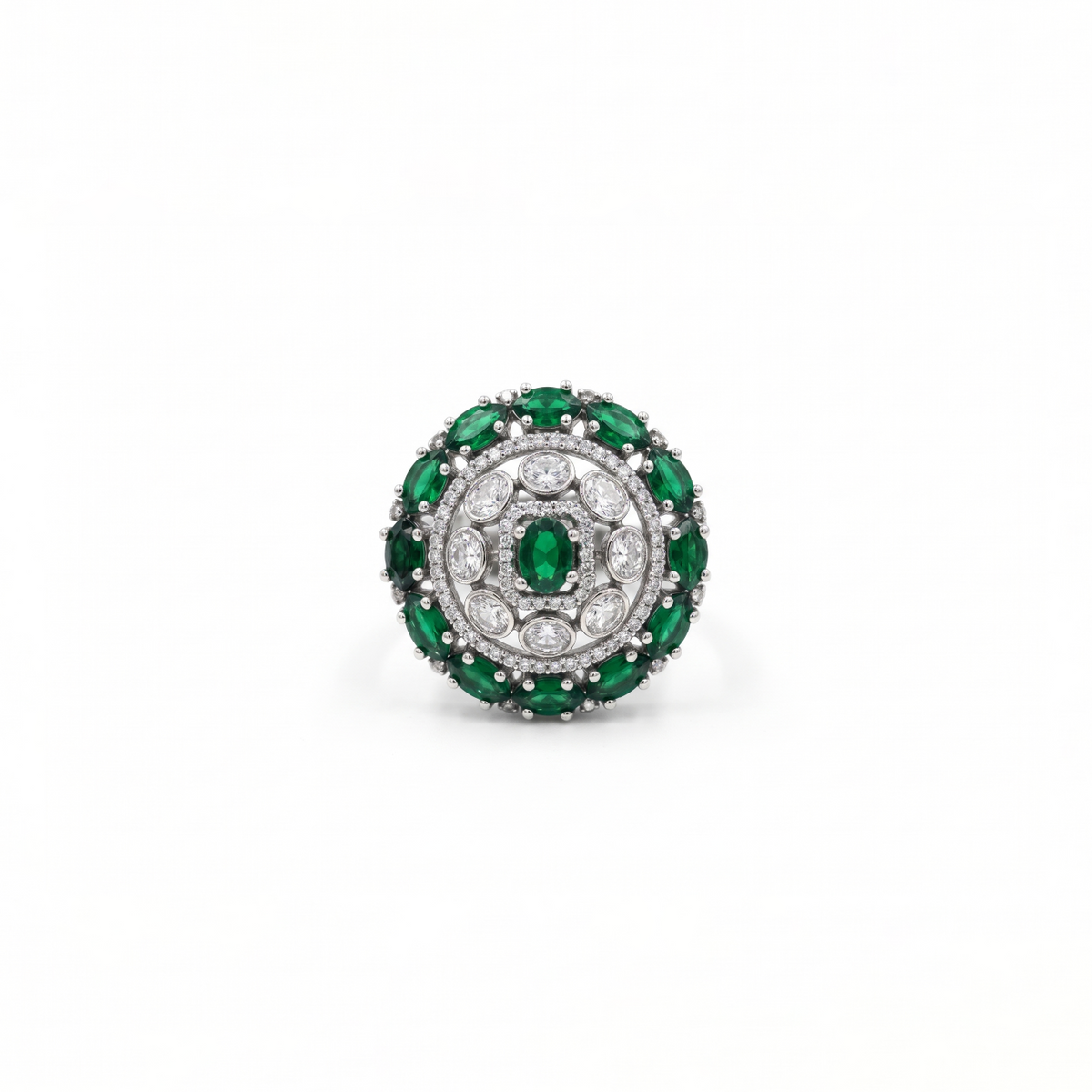 925 Silver Green Stone Statement Ring