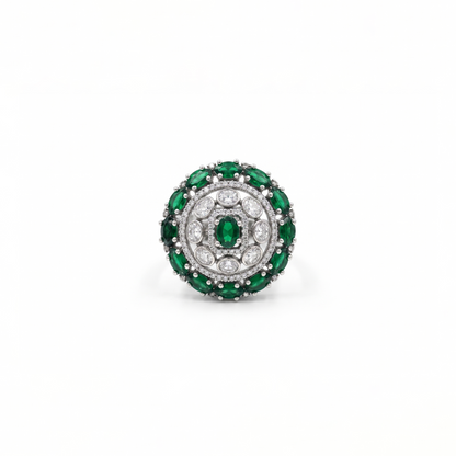 925 Silver Green Stone Statement Ring