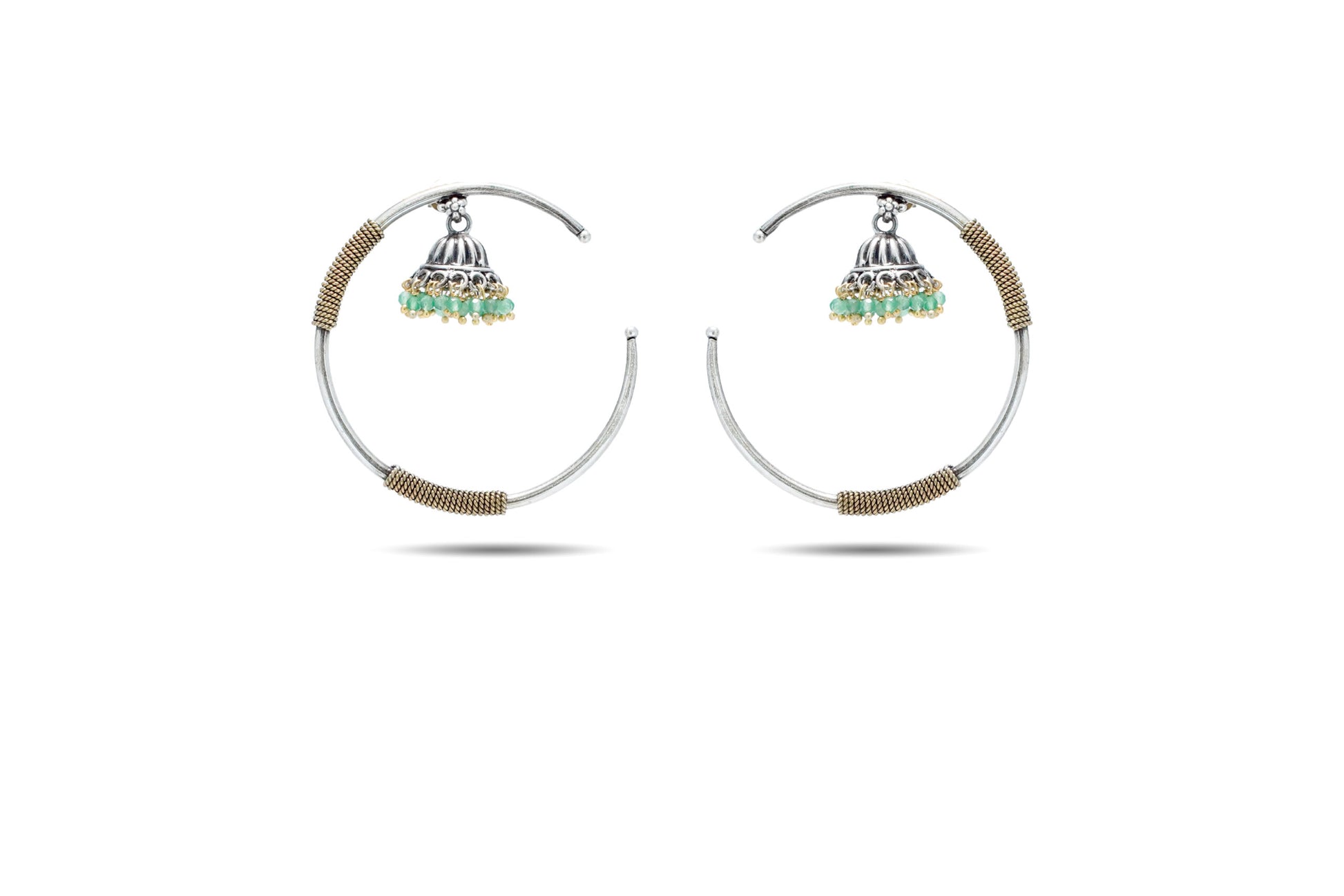92.5 Silver Traditional Green Jhumka Hoop Earring image 0