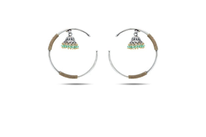 92.5 Silver Traditional Green Jhumka Hoop Earring image 0