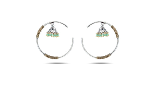 92.5 Silver Traditional Green Jhumka Hoop Earring image 0