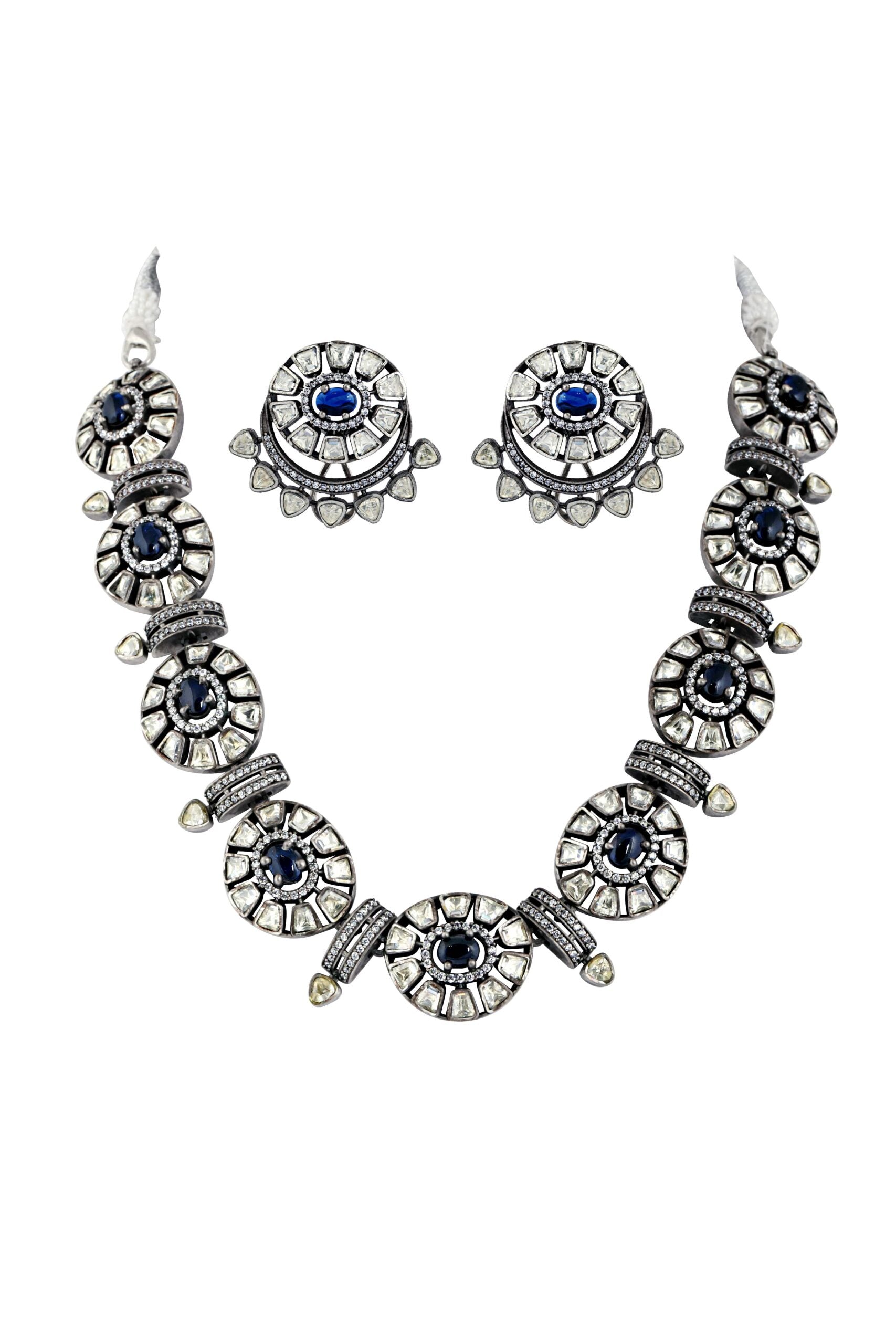 Sterling Silver with Blue Stone Necklace & Earrings Set image 0