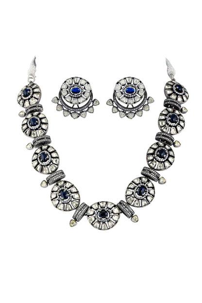 Sterling Silver with Blue Stone Necklace & Earrings Set image 0