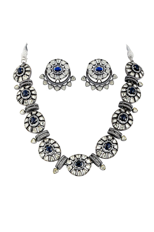 Sterling Silver with Blue Stone Necklace & Earrings Set image 0