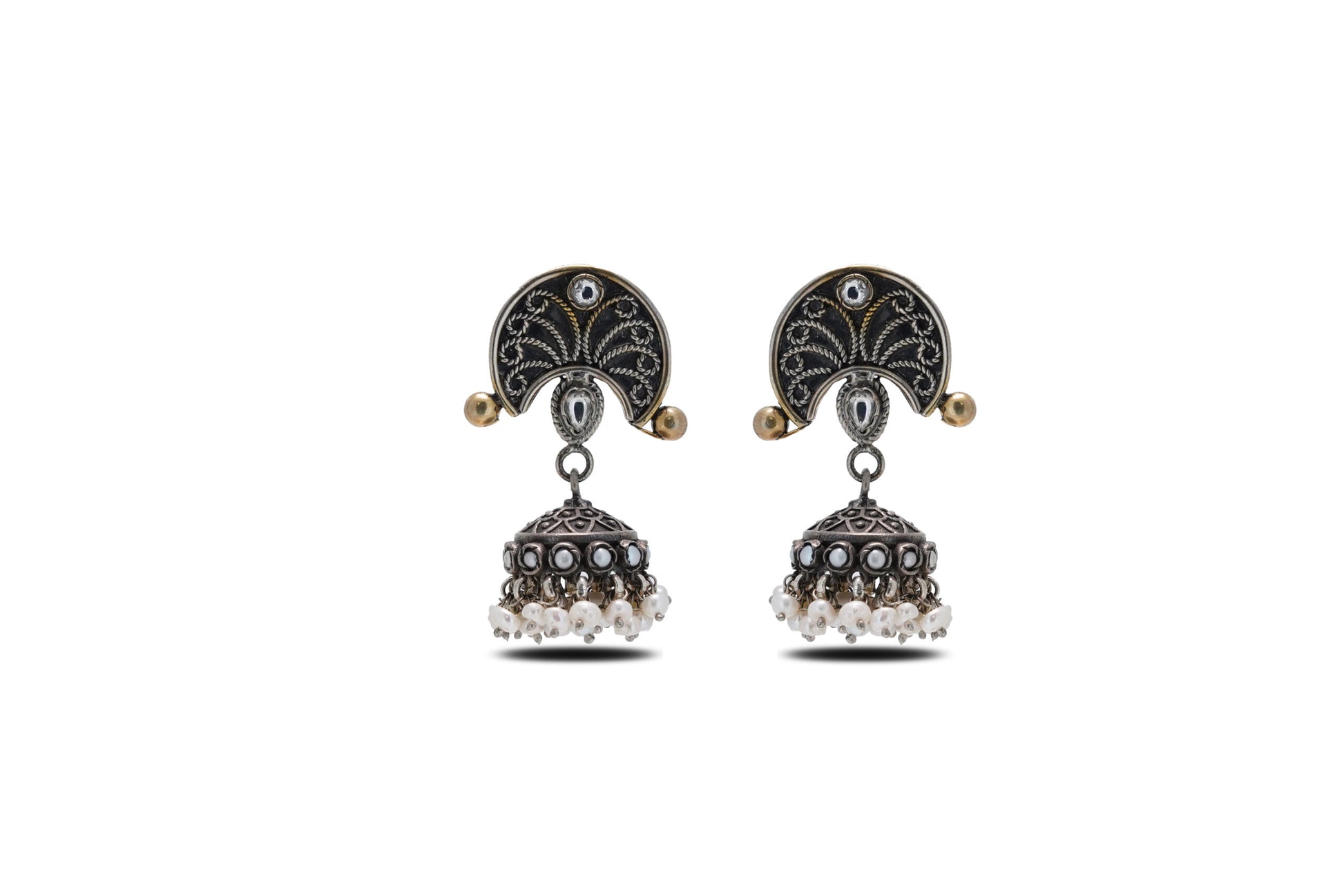 92.5 Silver Oxidised Look Earrings With Pearl image 0