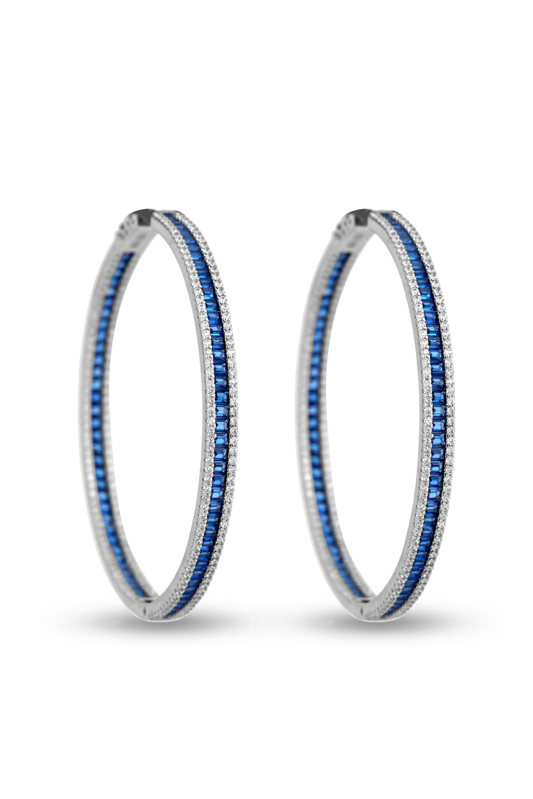 Sapphire Gemstone Studded Hoop Style Sterling Silver Earrings image 0