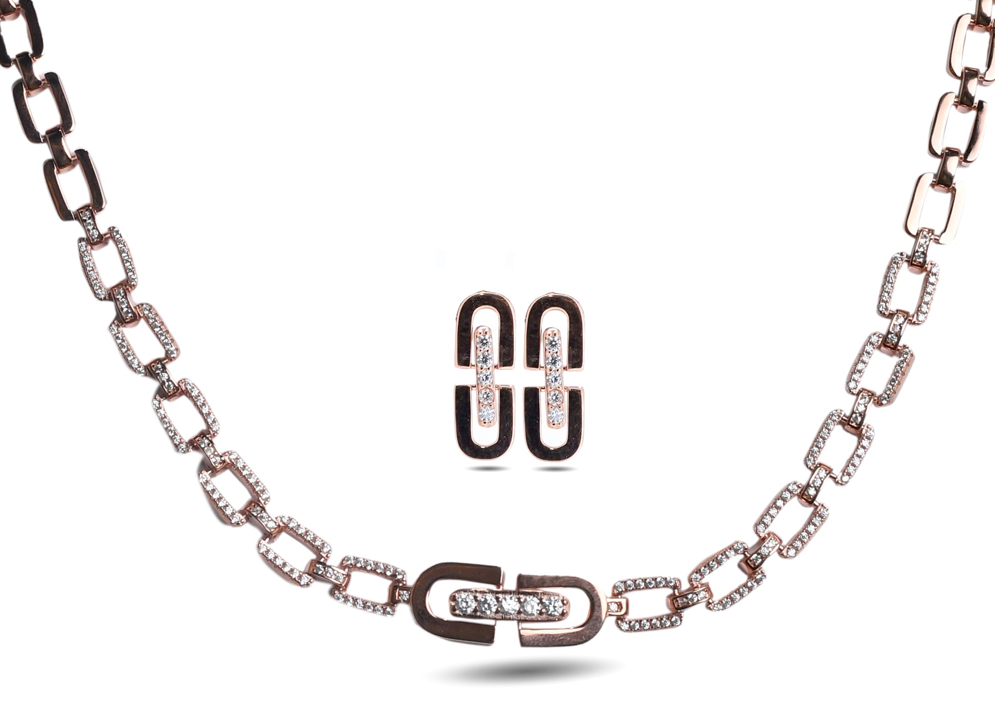 925 Silver Rose Gold Plated With Earring Necklace Set image 0