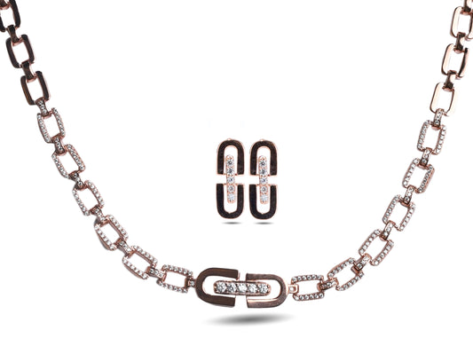 925 Silver Rose Gold Plated With Earring Necklace Set image 0