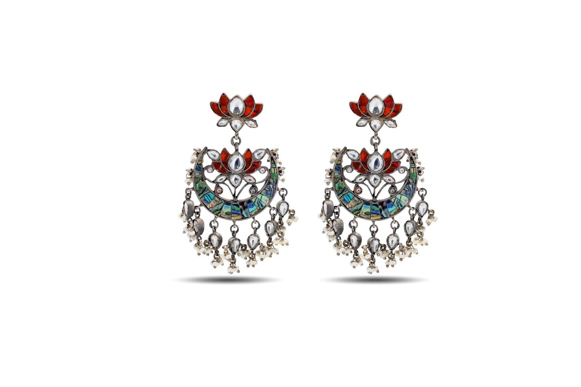 92.5 Silver Chandbali Earring With Multicolor Stone image 0