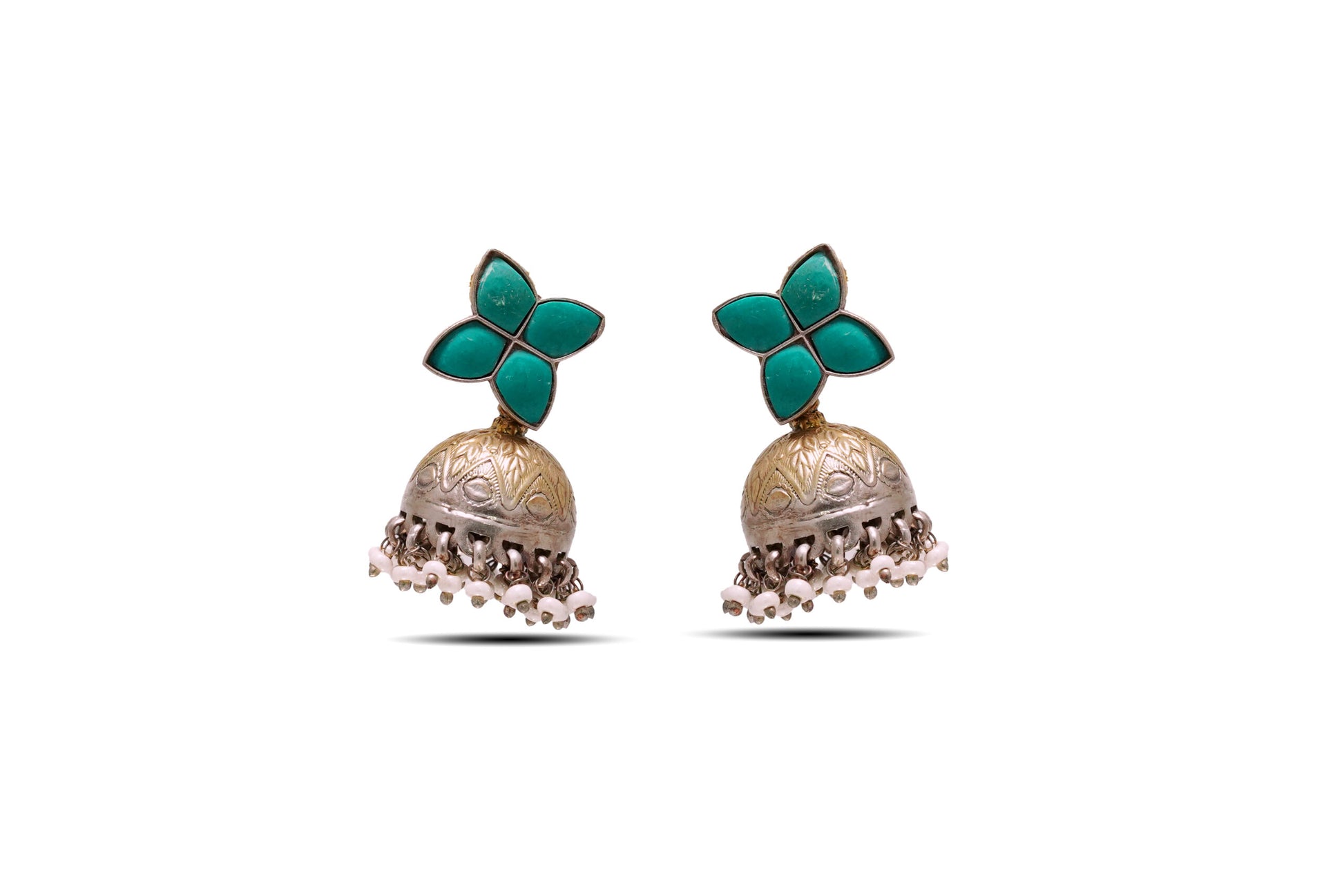 925 Silver Green Stone Gold Plated Jhumki Earring image 0