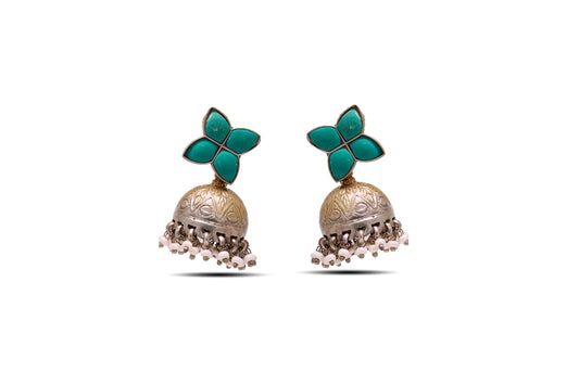 925 Silver Green Stone Gold Plated Jhumki Earring image 0