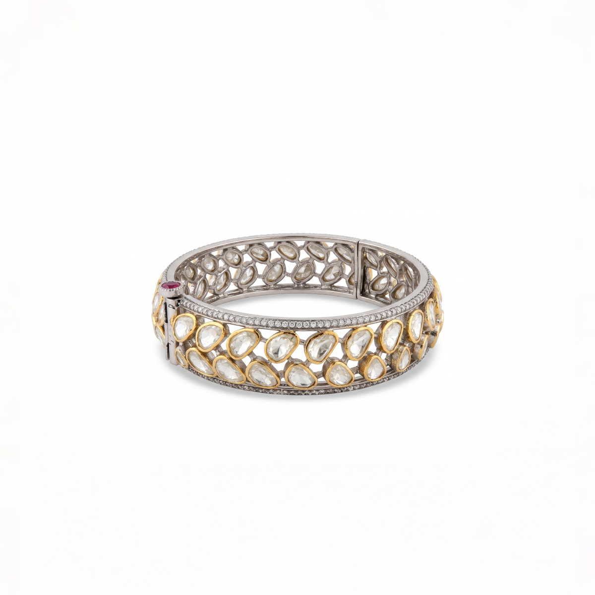 925 Silver Polki Openable Bangle