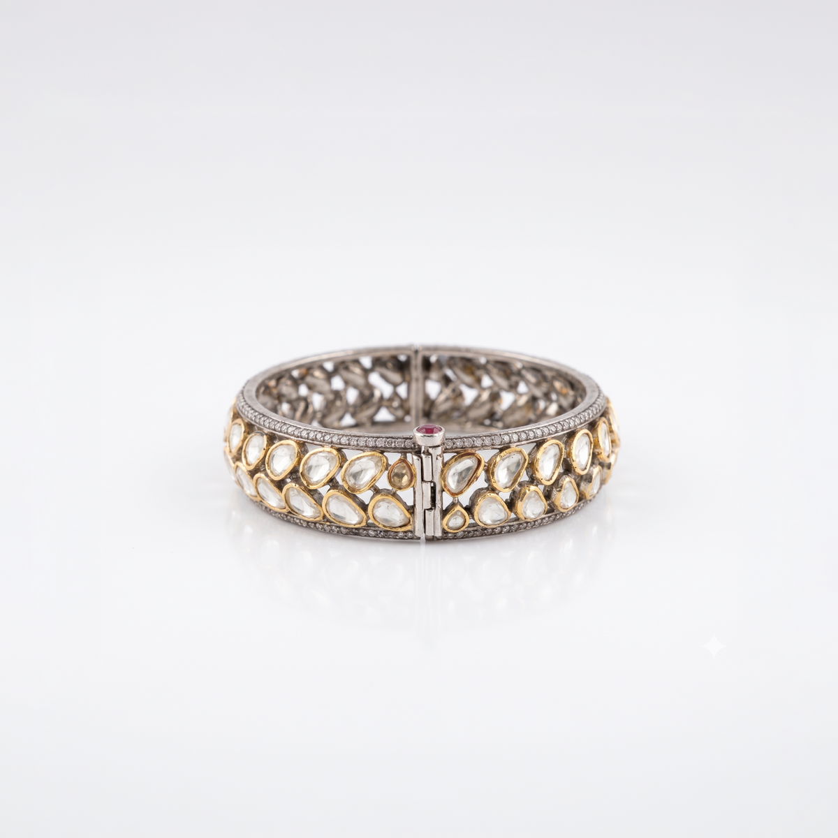 925 Silver Polki Openable Bangle