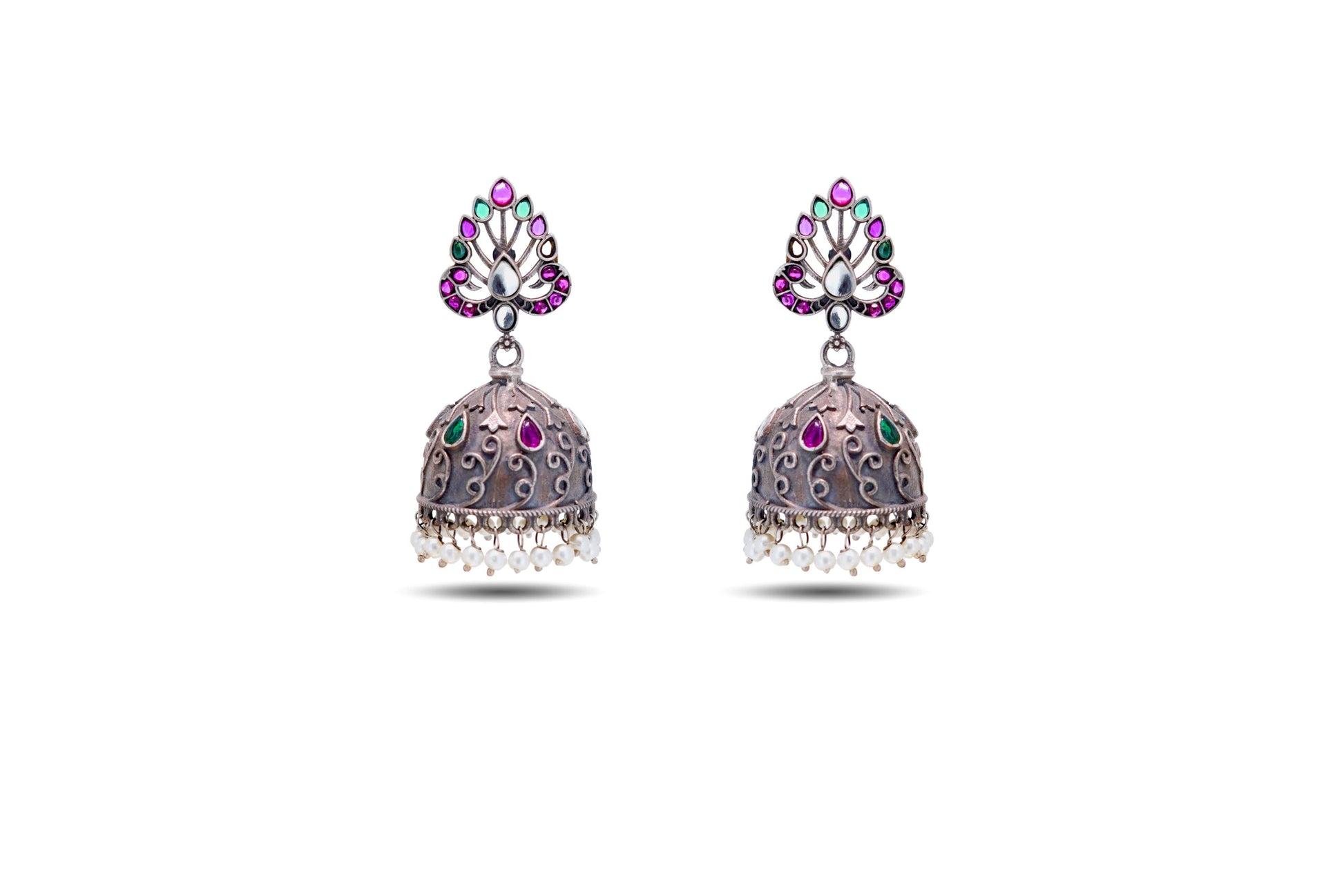 925 Silver Ruby and Emerald Stone Jhumki image 0